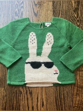 Oeuf Alpaca Wool Green Bunny Sunglasses Sweater (4Y)